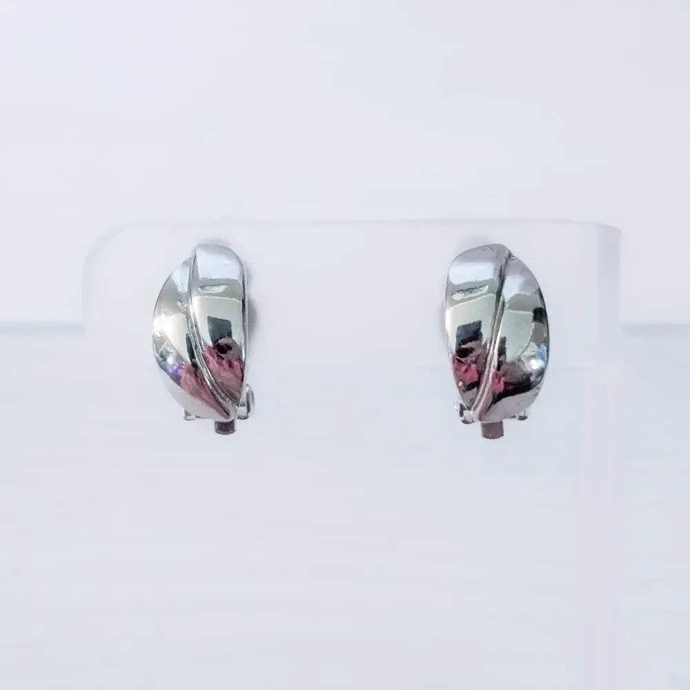 Vintage Clip On Earrings Silver Tone Stylish Hoop Like 7/8